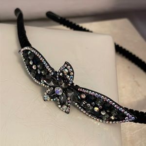 Bling Aurora Borealis & Gunmetal Flower Skinny Headband